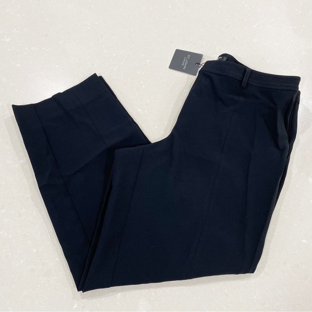 NWT St. John Caviar Jennifer Crepe Marocain Ankle Pant Black 12